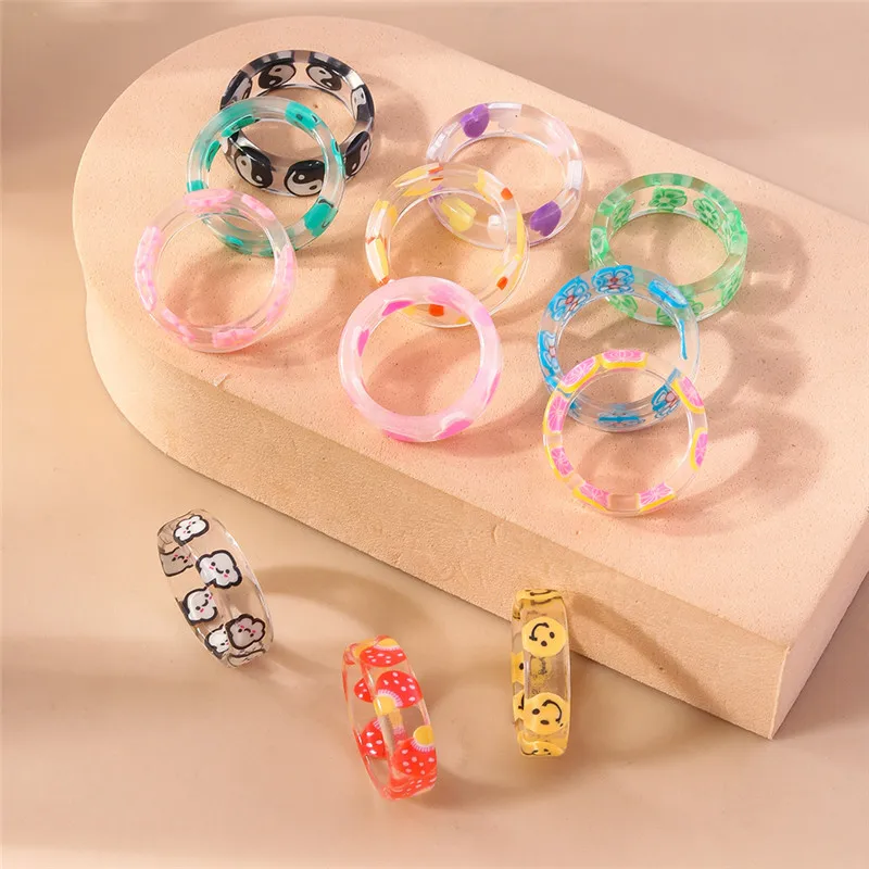 Aihua Korean Transparent Acrylic Fruit Ring for Women Colorful