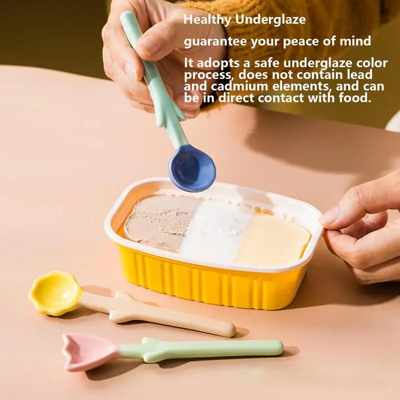 

Милая керамическая Цветочная ложка для молока, мороженого, десерта, супа, кофе, ложка с длинной ручкой для детей, кухонная посуда, аксессуары