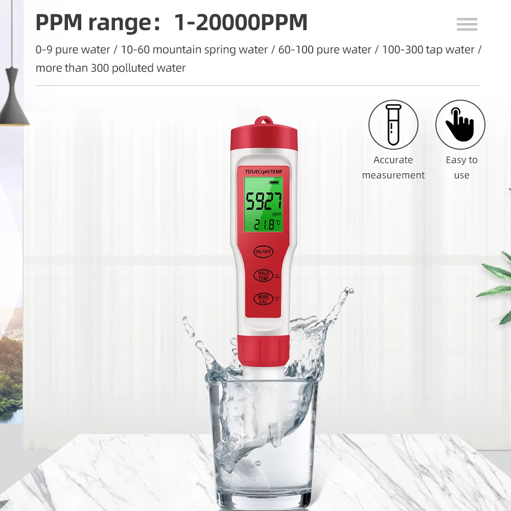 Kyselost měřič vodotěsný ph/tds/ec/temp měřič digitální voda kvalita monitor tester s podsvícení pro pools pití voda aquariums