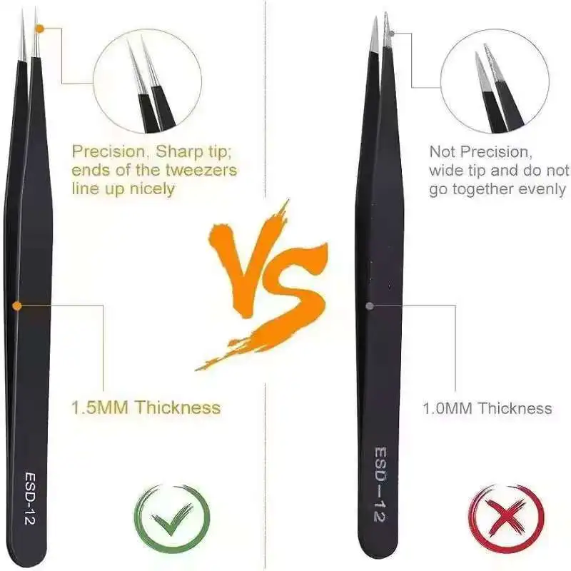 Stainless Steel Precision Tweezers Industrial Repair Multifunctional Anti Static Tools for Electronics Soldering Craft Jewelry