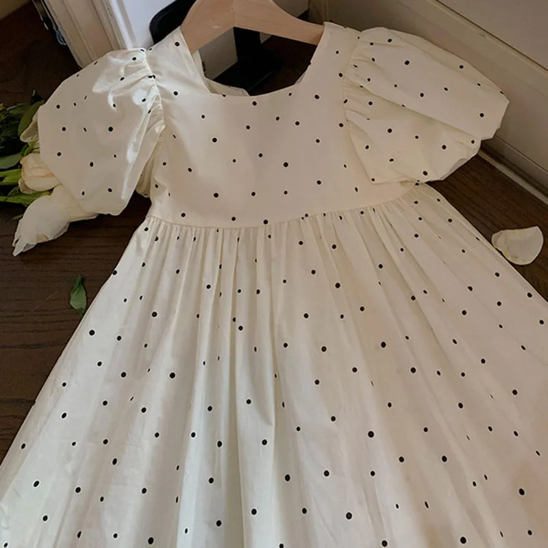 Robe de princesse à manches bulles à pois pour filles, robe à