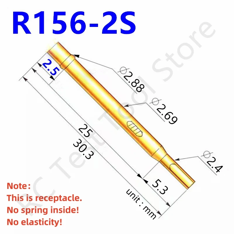 

20/100PCS R156-2S Test Pin P156-B Receptacle Brass Tube Needle Sleeve Seat Solder Connect Probe Sleeve 30.3mm Outer Dia 2.69mm