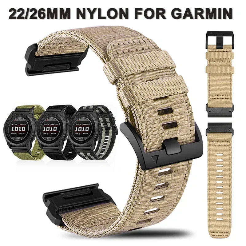 Garmin Tactix 7Pro Fenix 7X 6X 7 5 6 Pro 5X 3HR 용 나일론 시계 밴드, 스마트 워치 교체 팔찌 스트랩, 26mm, 22mm