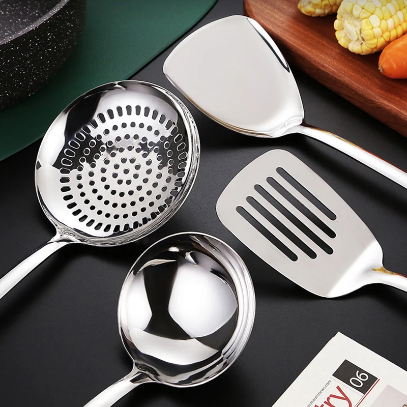 4pcs 304 Stainless Steel Kitchenware Set In Kitchen Supplies unibody soup spoon Frying spatula slotted spoon cooking set