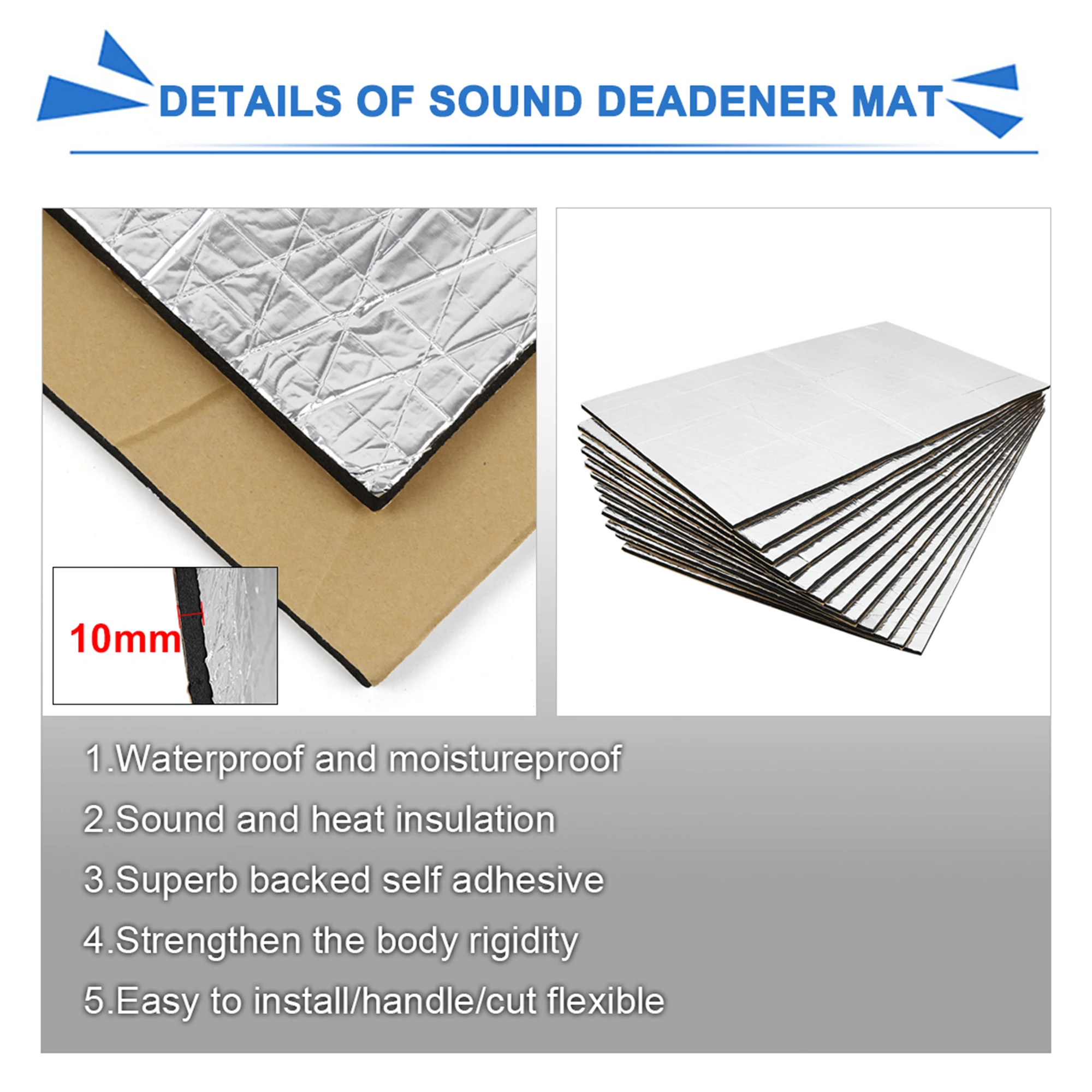 Sound Proof Mat Sound Insulation Mat Sound Deadener Mat Heat Insulation Mat Uxcell 50x30cm Car Sound Insulation Mat 10mm Door Hood Engine Thermal Sound Deadening sheet With Free Gift Installer Tool