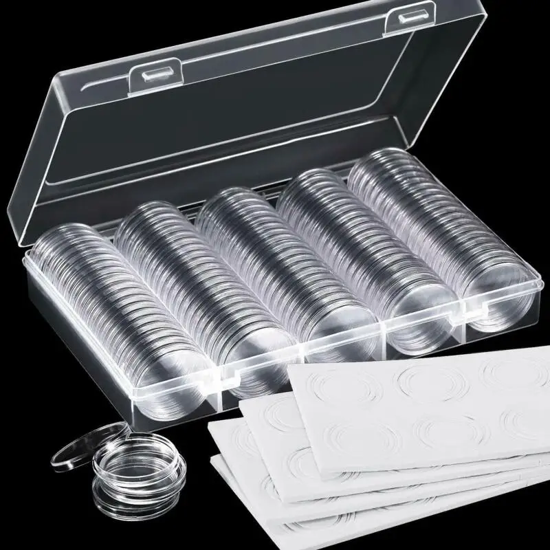 

100Pcs/Lot Coin Storage Cases Holder Clear Plastic Round Box For Coin Collection Protector 17/20/25/27/30/mm Coins Storage Box