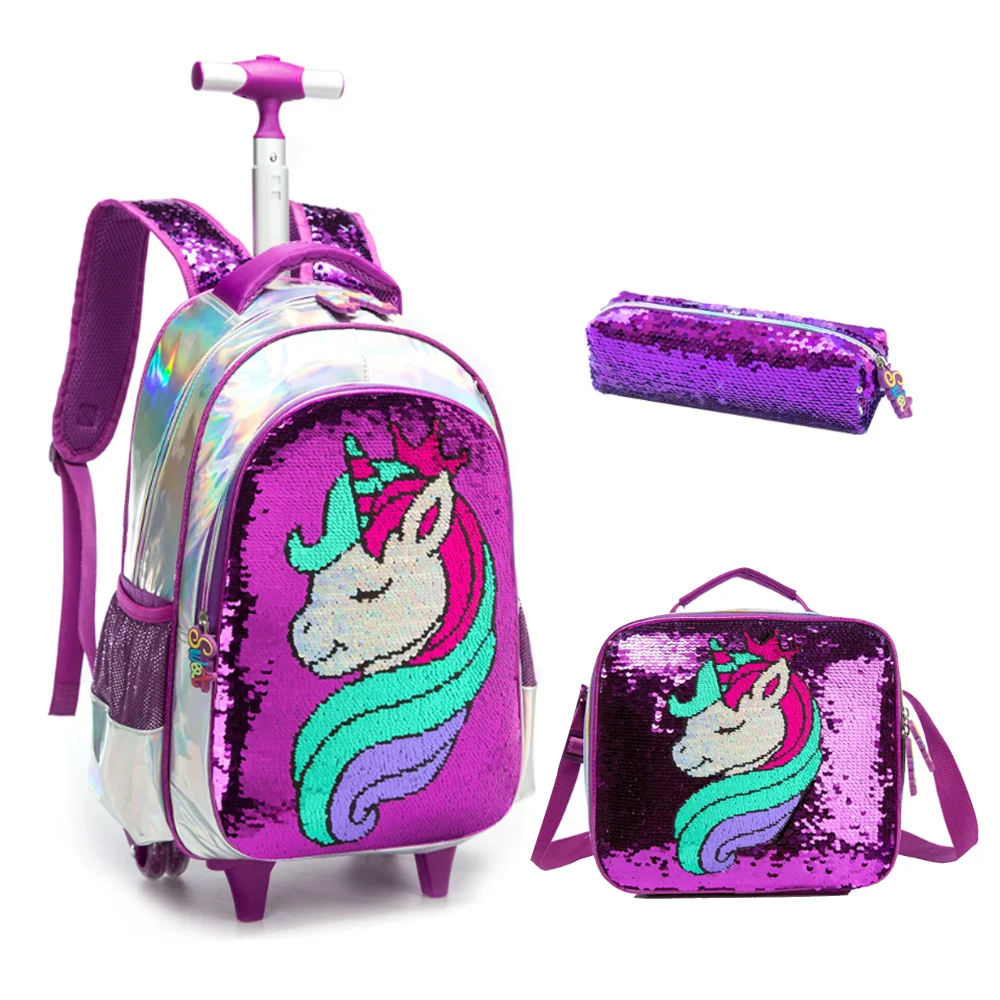 Unicorn Rolling Backpack for Kids Wheeled Backpack Double Handle ...