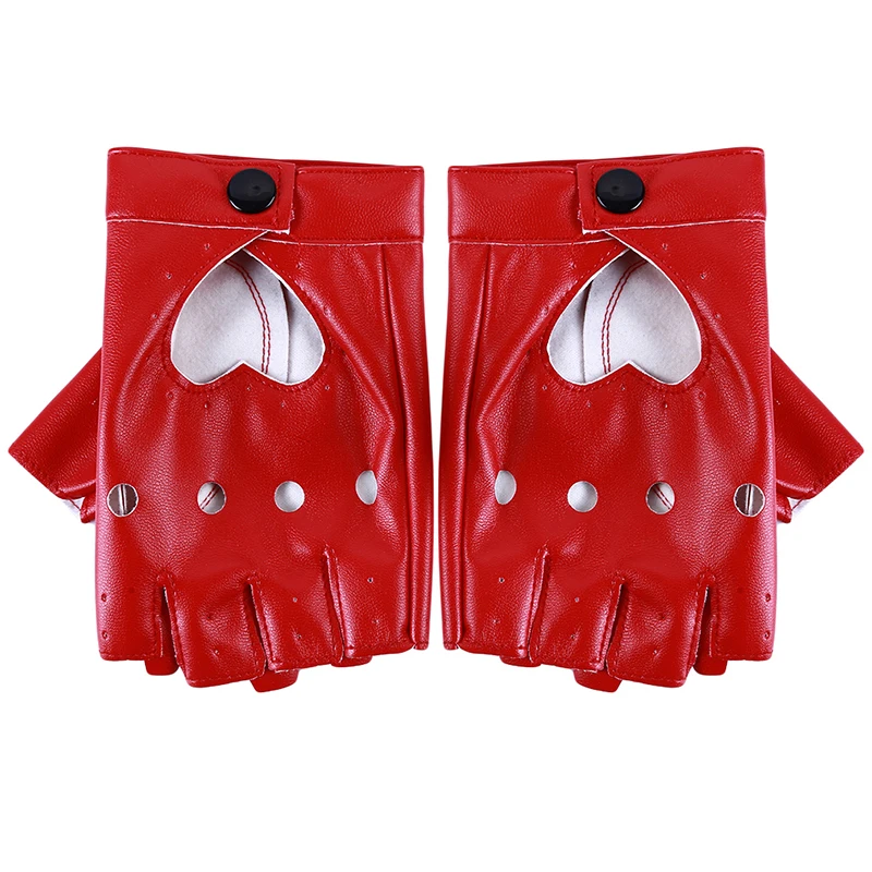 

Women Fingerless Driving PU Leather Gloves Motor Cool Rivet Sexy Disco Dancing Rock And Roll Black Red White Punk Glove