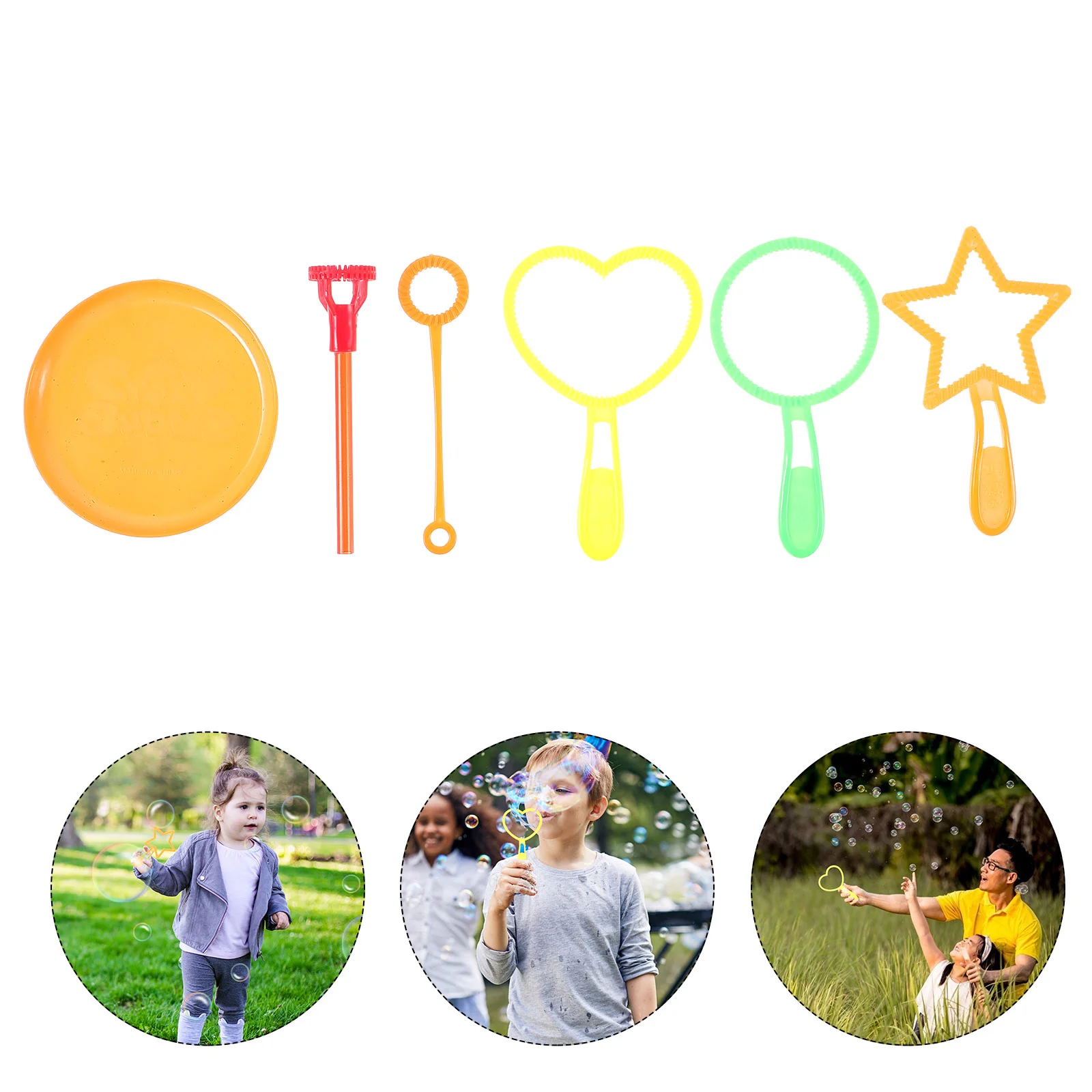 

6Pcs Bulk Bubble Wand Set Large Bubble Wand with Tray Bubbles Wand Assortment for Outdoor Playtime Kids Summer Outdoor Bubble