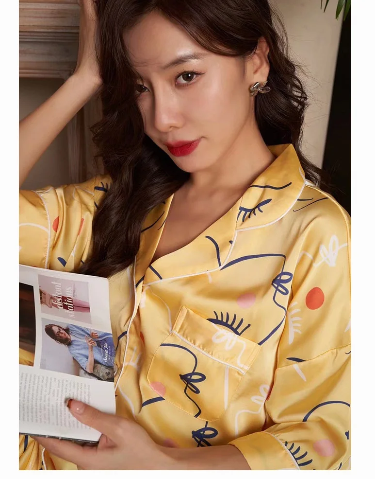 Simulated silk pajamas women's new sexy boyfriend style shirts home clothes mid-length thin loose nightdresses
