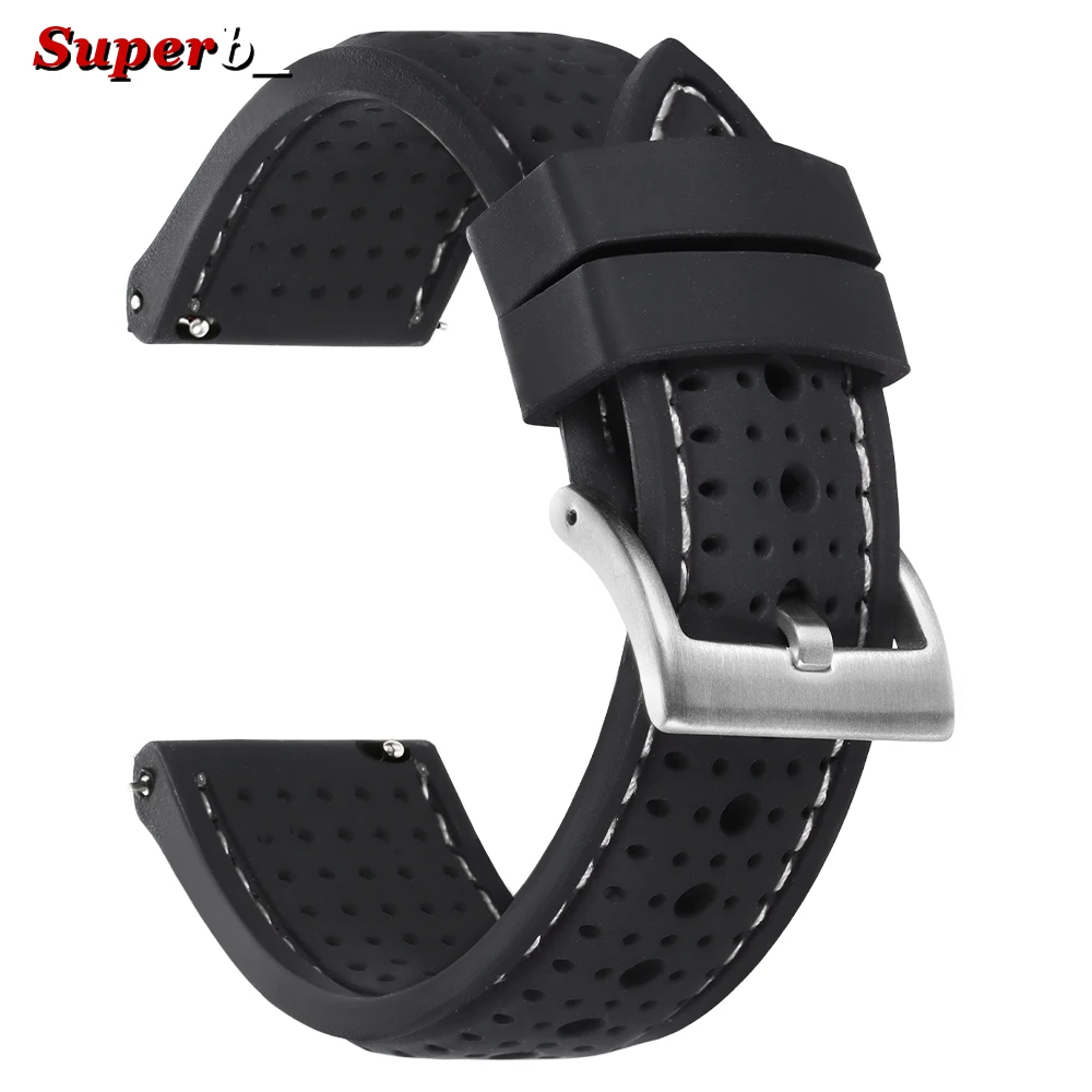 Breathable Silicone Sports Watchband - Soft, Waterproof, Rubber Wrist Strap