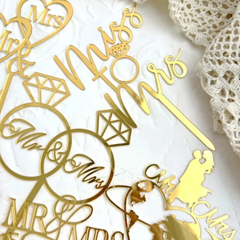 Description Picture 4 of itemGold Acrylic Mr Mrs Cake Topper Party Favors Wedding Decorating Supplies Baking Accessories Anniversary Decorations