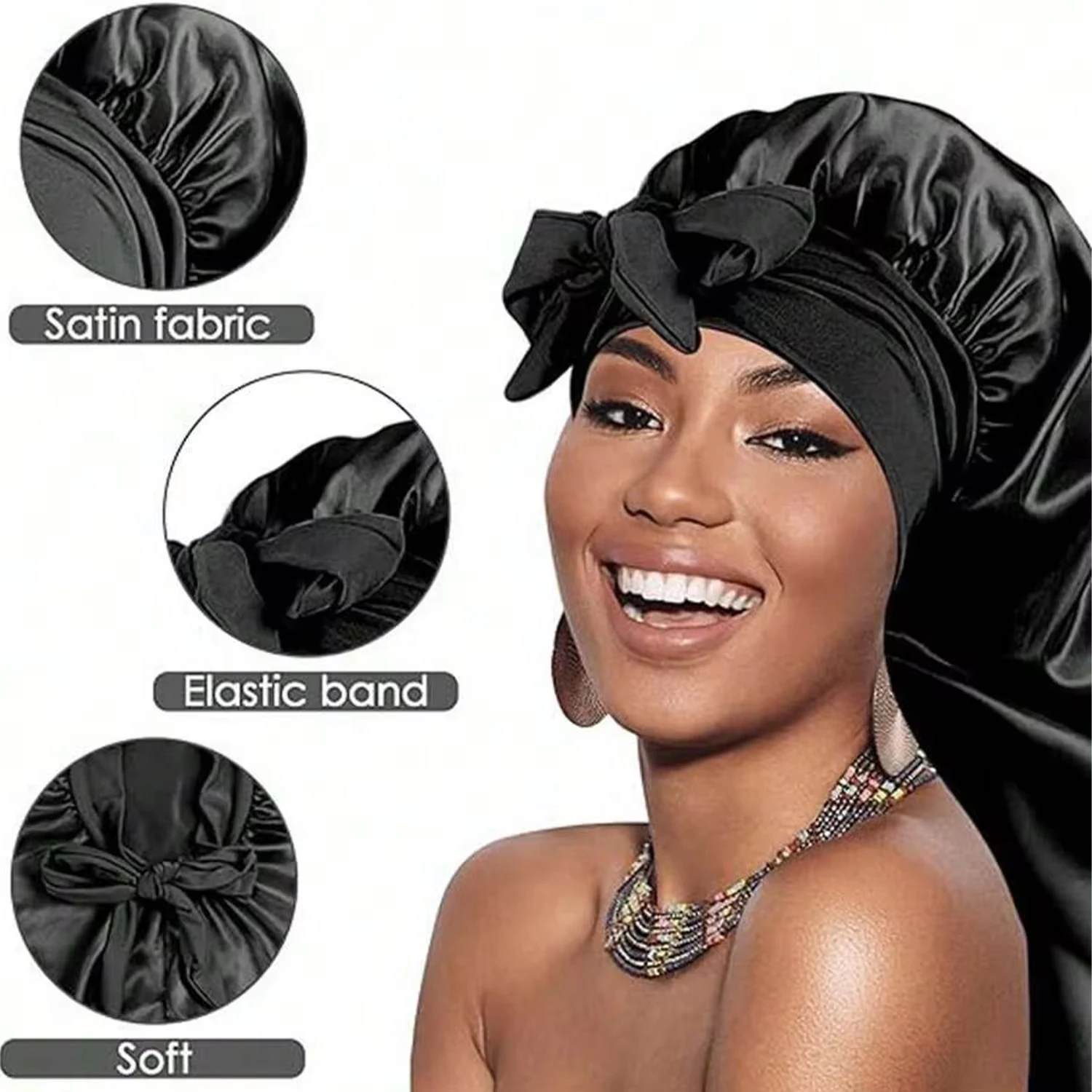 Women's Fashion Bonnet Long Edition Silk Smooth Ding Elastic Comfortable Personalized Casual Sleeping Hat