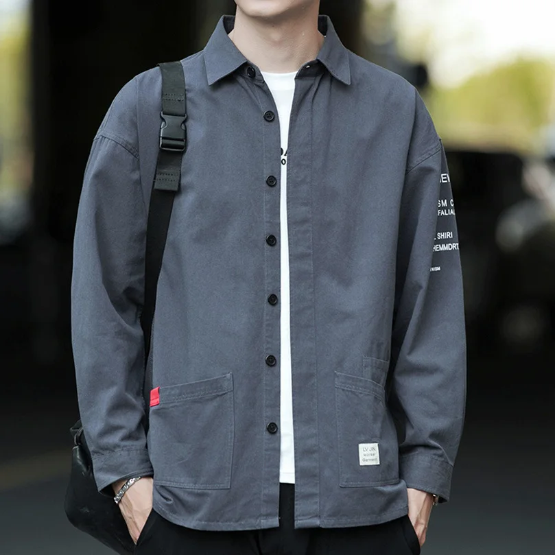 

2023 Spring Cargo Shirt Men Long Sleeve Oversized Cotton Men's Shirt Vintage Korean Clothing Harajuku Male Streetwear 2023