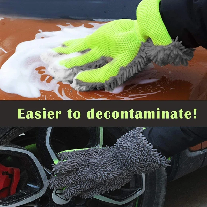 Waterproof Car Wash Mitt Scratch Free 5-Finger Microfiber Interior Exterior Cleaning Gloves Car Chenille for Cleaning Wheel
