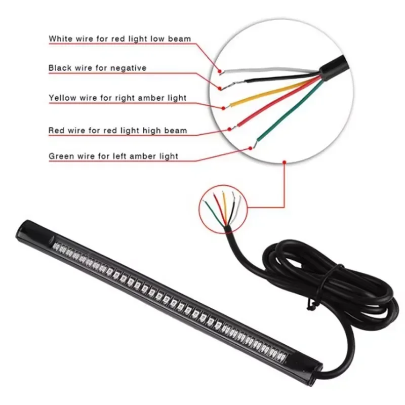 Motorcycle LED Tail Light Strips 48 LED Red Brake Tail Light Stop Lihgt Amber Turn Signal Multifunction Waterproof 8
