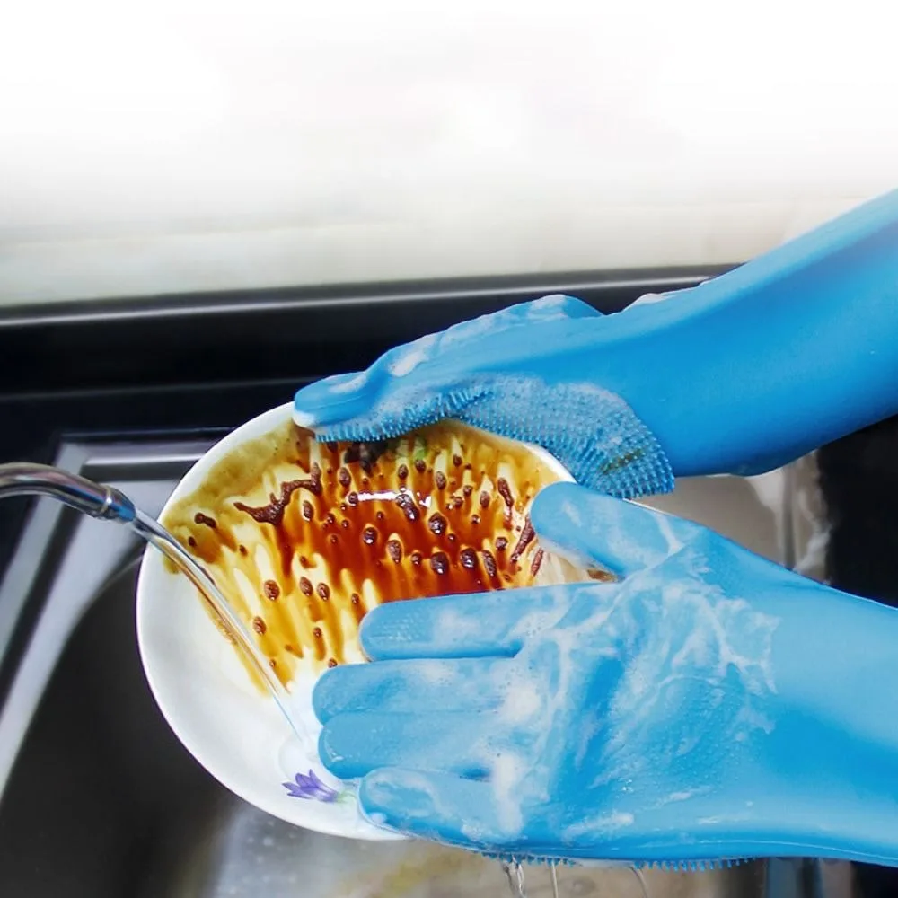 1 Pair Silicone Pet Bathing Glove Scrub Design Extended Sleeve Pet Cleaning Glove Soft Waterproof Pet Grooming Cleaning Glove