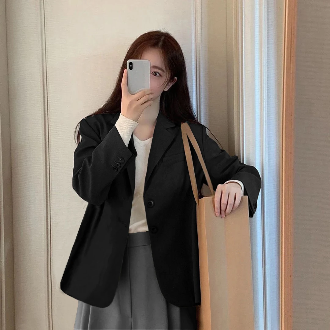 

UNXX Black Short Suit Jacket for Petite Women 2024 Early Spring/Autumn New High Fashion Korean Style Casual Petite Suit Hot Sale