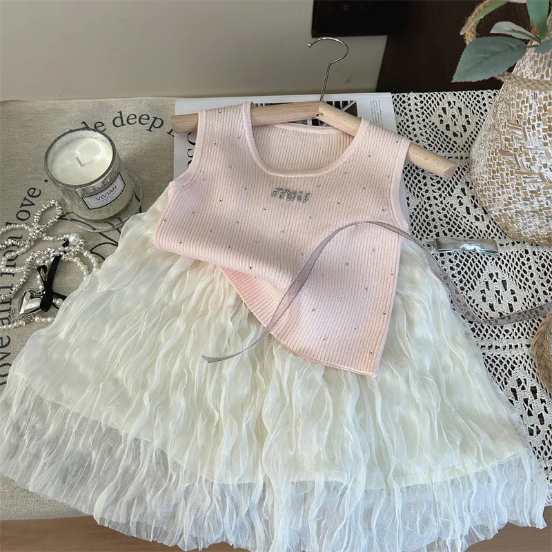 

Girl Skirt Korean Style Children Wear 2024 New Summer Girls Children Foreign Style Crepe Long Skirt Baby Girl White Long Skirt