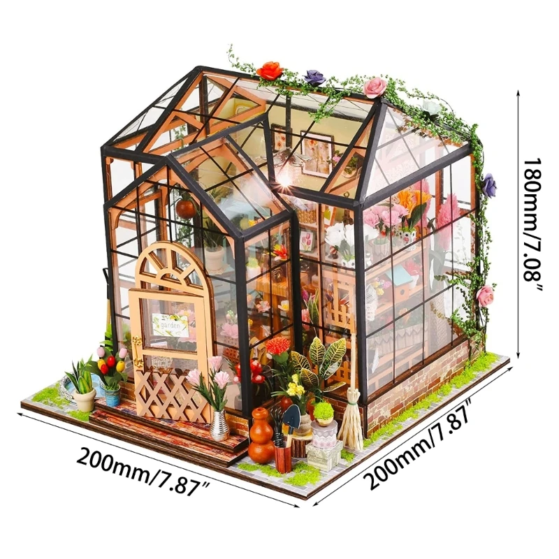 DIY Glow Miniature House Models with Furniture Kits Kids Educational Toy Handmade 3D Greenhouse Art Crafts Women Girls Gifts 4