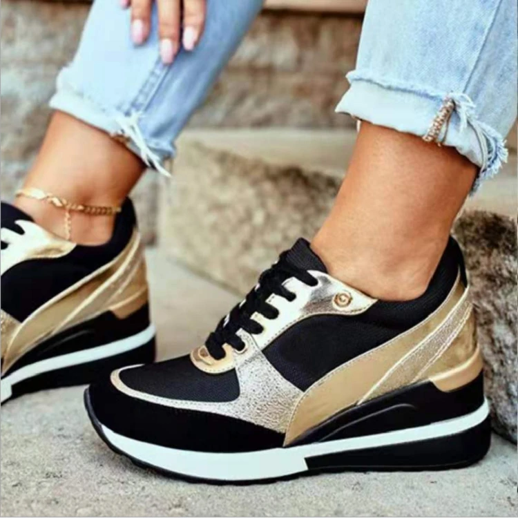 Women Sport Shoes Fashion Mixed Colors Casual Sneakers Wedge Heel Ladies Vulcanized Shoes Lace-Up Walking Running Shoes 2023 3