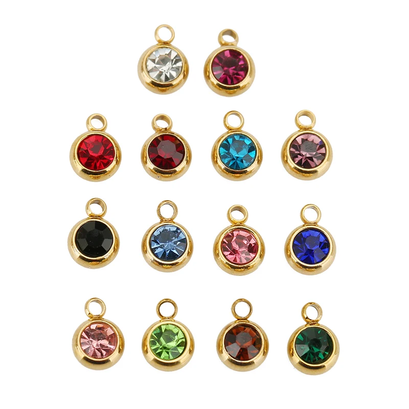 20pcs 6mm Stainless Steel Rhinestone Beads Gold Color Crystal Charms Pendants for DIY Necklace Bracelet Jewelry Making Charm