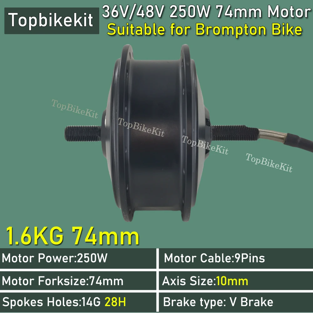 High Speed Motor Suitable for 74mm Brompton Bike Electric bike Motor TBK-74AD 36V 250W 48V 250W Front Gear Hub 20H/28holes ebike motor kit