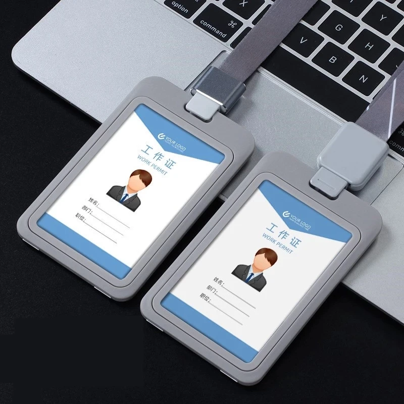 

1pc Retractable Double-sided Transparent Staff Work Card Holder Employees Workers Pass Access Card Cover ID Tag Bus Card Sleeve