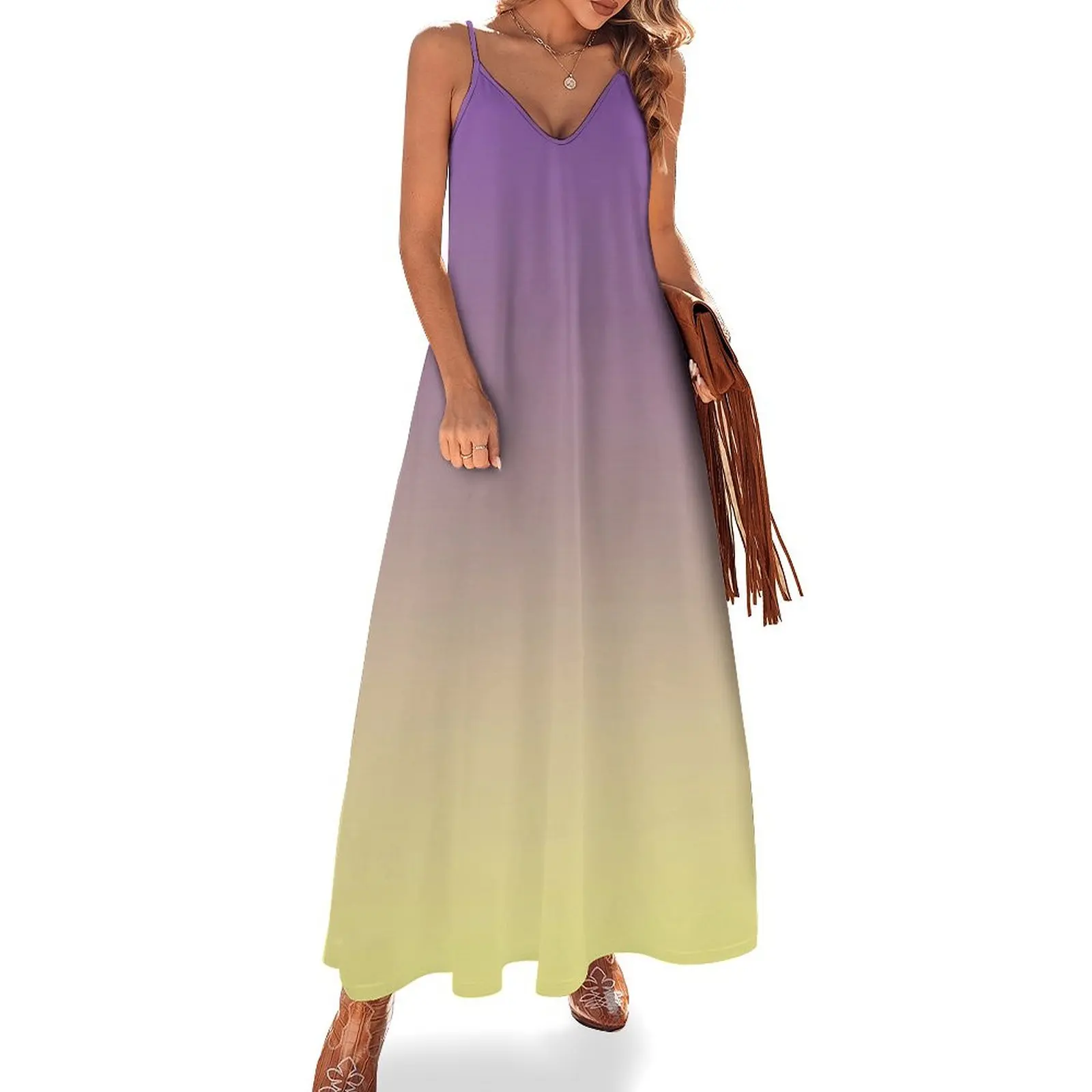 

Purple Yellow Sunset Ombre Gradient Sleeveless Dress ladies dresses for special occasion summer dresses