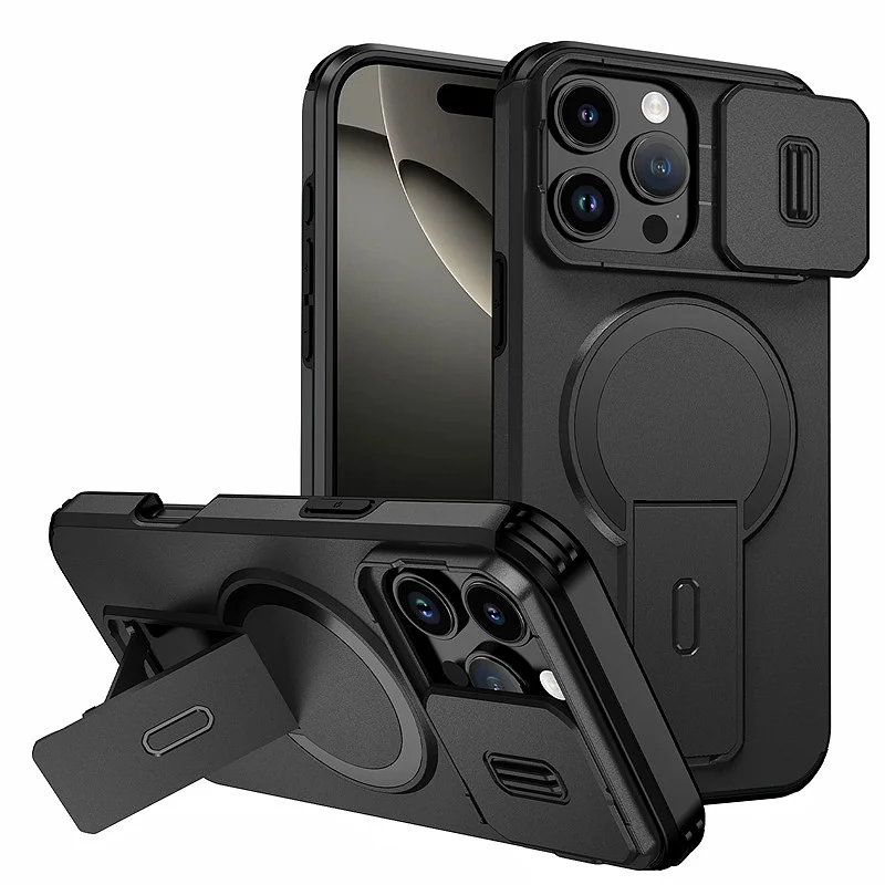 for iPhone 11 12 13 14 15 16 17 Pro Max Protective Cover MagSafe Magnetic Heavy Duty Phone Case with Camera Cover & Kickstand