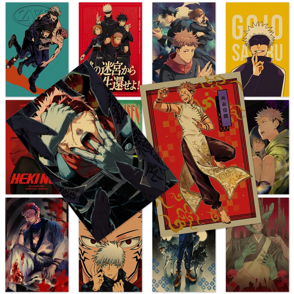 

Print Jujutsu Kaisen Poster Classic Artwork Japan Anime Painting Vintage Mural Decoration Picture Kraft Paper Wall Home Cuadros