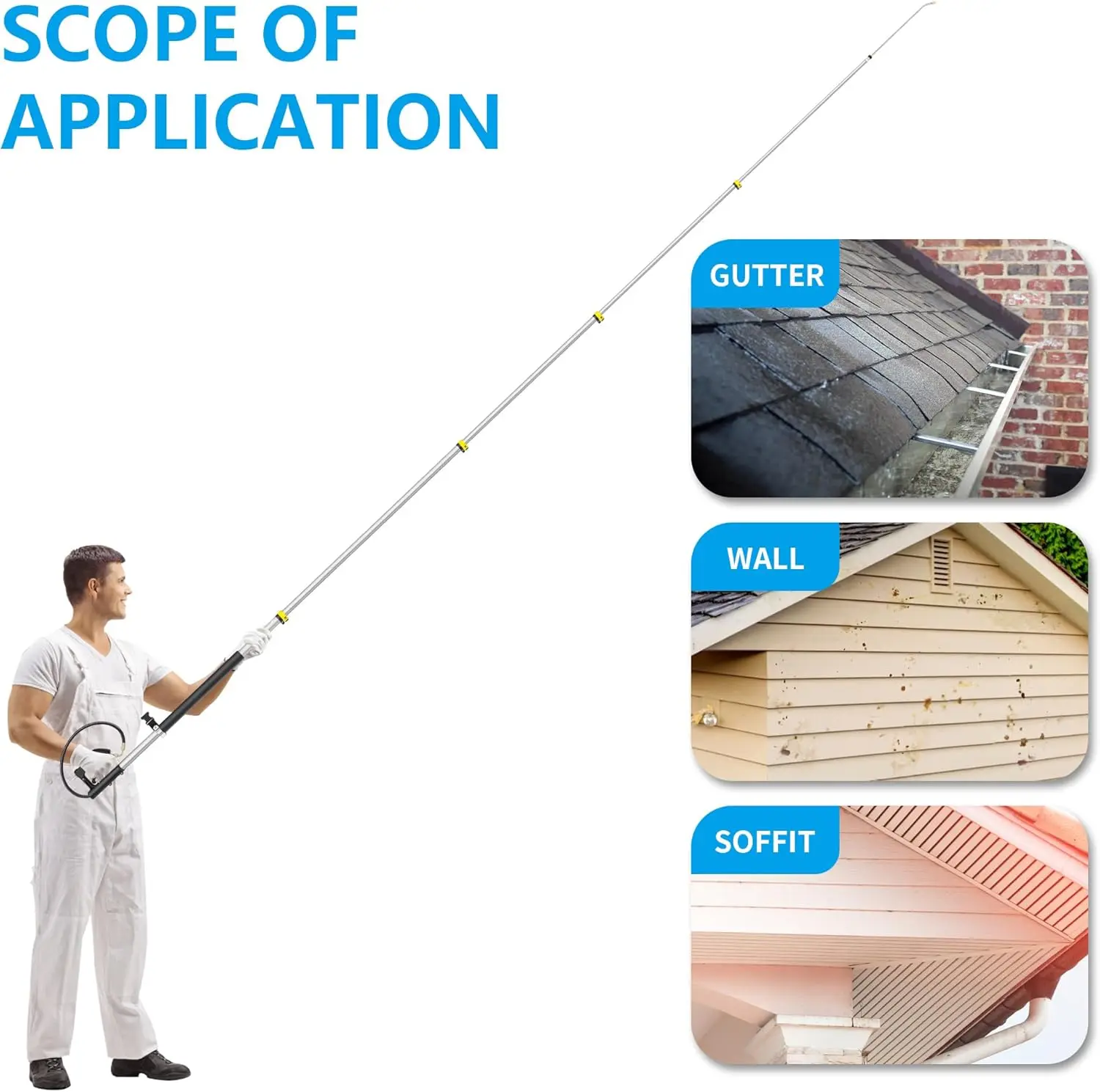 Gutter Cleaning Tools from The Ground, 2 Story House Telescoping Pressure Washer Extension Wand-Aluminum Power Washer Extensio