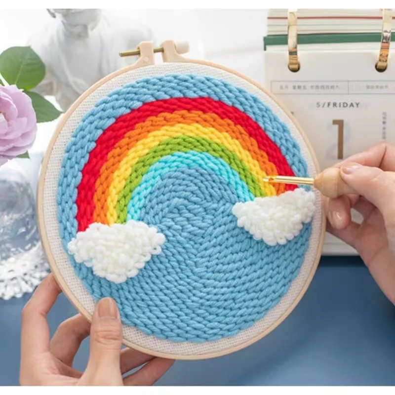 Fashion Classic Rainbow Craft Poke Punch Needle Ricama Kit Per Kit Di Attività Manuale Fatto A Mano Con Raibbow Colorato Per Principianti