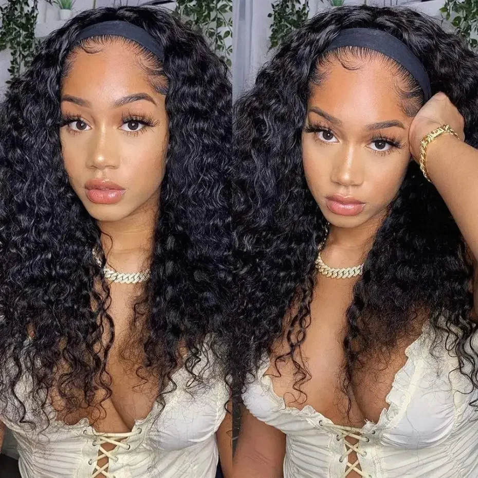 Human Hair Wigs Headband Wig Brazilian Human Hair Curly Wigs 180% Density