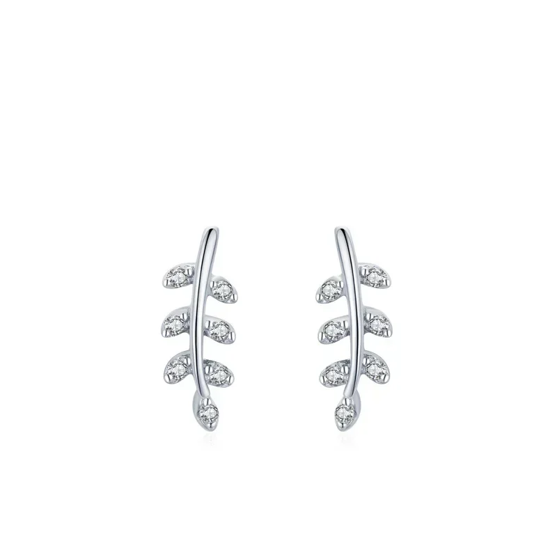 

DE5 Silver Spring Leaf Leaves Clear CZ Zircon Stud Earrings for Women Fashion Earrings Jewelry