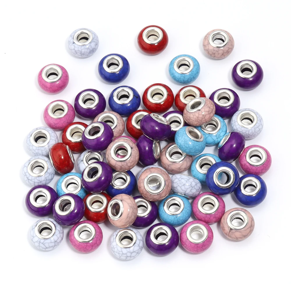 

20Pcs/Lot Resin Large Hole Beads with Pinestone Pattern Loose Beads For Jewelry Making Accessories Diy Charm Handmade Bracelet