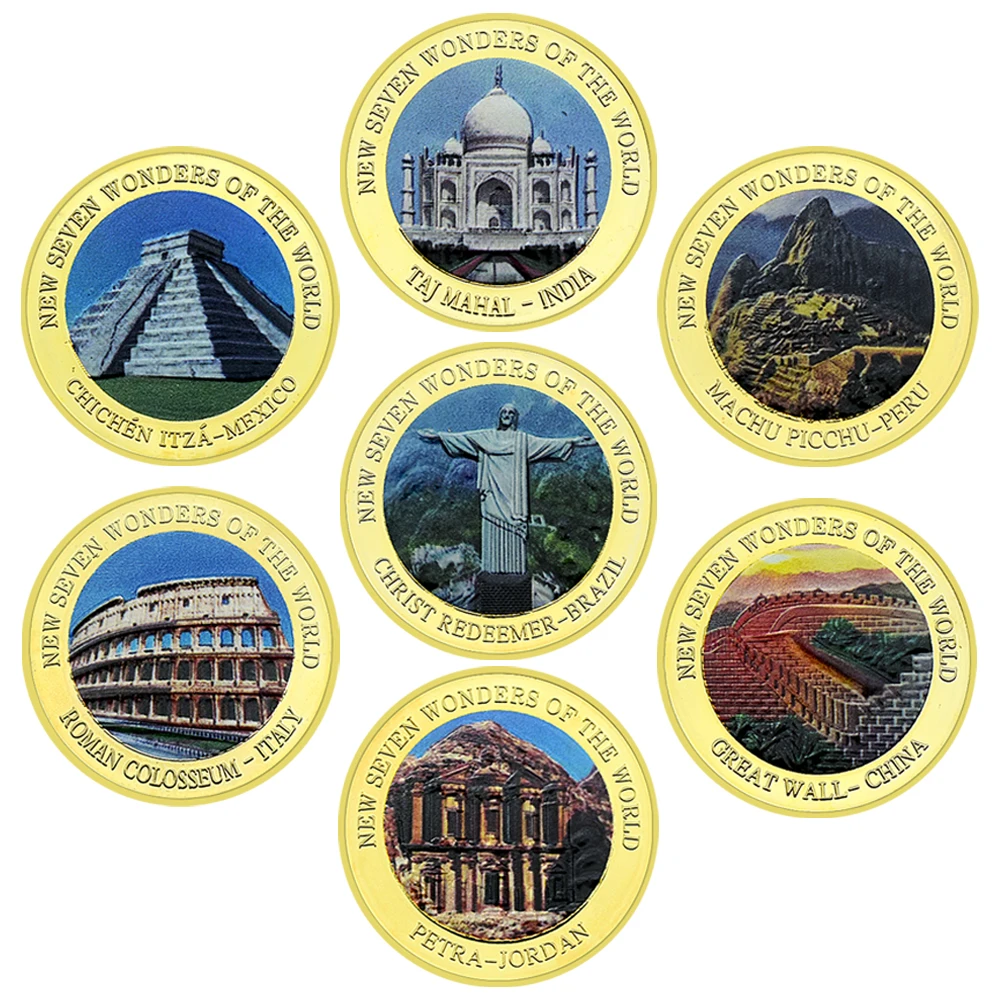 Moneda Conmemorativa De Oro De Las Siete Maravillas Del Mundo – Aleación De Cobre Chapada, Diámetro 40 Mm, Ideal Para Coleccionistas Y Regalos