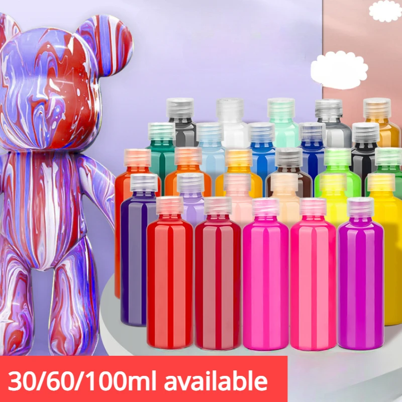 

High Gloss Violent Fluid Bear Paint 30/60/100ml Acrylic Pouring DIY Graffiti Coloring Handmade Waterproof Acrylic Pigment