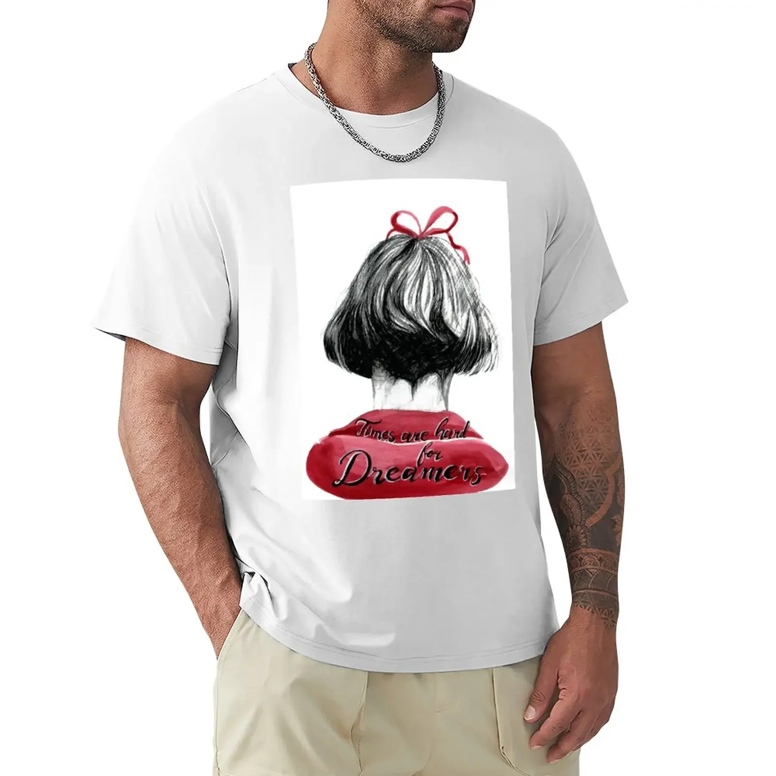 

Футболка Amelie Times are hard for dreamers, Винтажные белые топы для мальчиков, мужские футболки с графическим рисунком, аниме