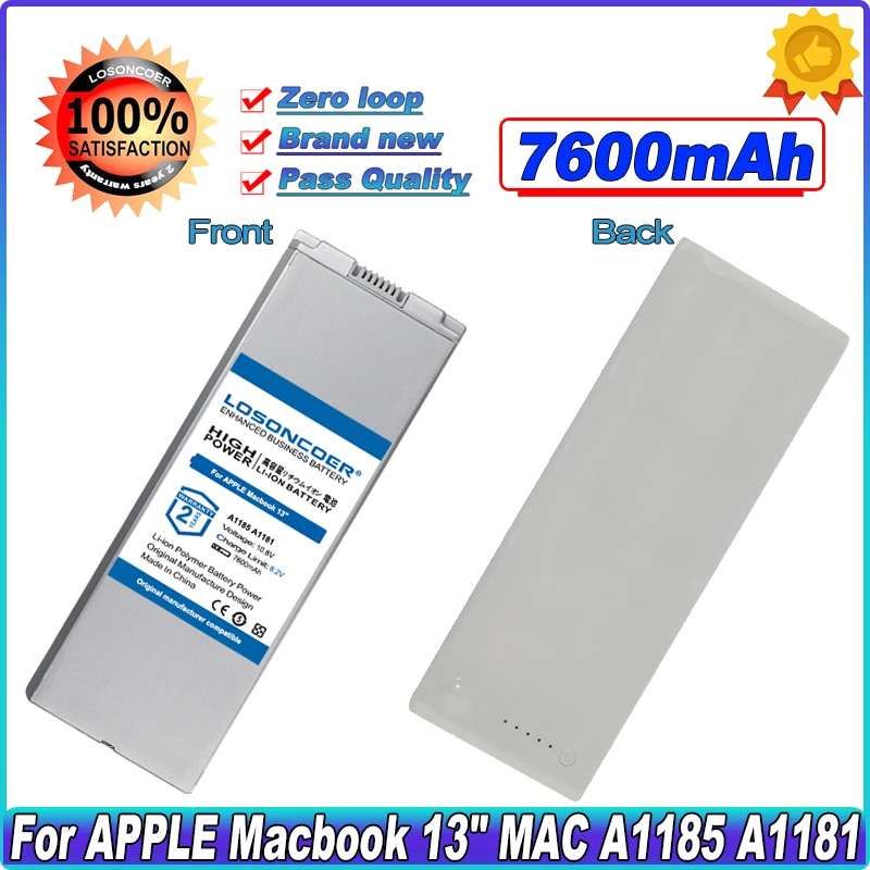 

7600mAh Battery For APPLE Macbook 13" MAC A1185 A1181 MA566FE/A MB881LL/A MA472 MA701 MA566 MA561 MA566G/A MA566J/A