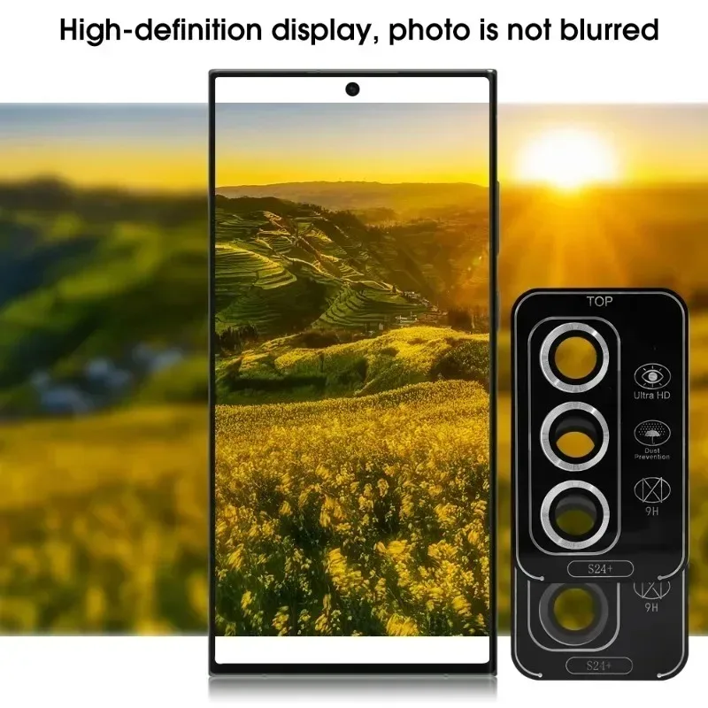 HD Clear 9H Tempered Glass Camera Lens Protector with Metal Ring Cover Films