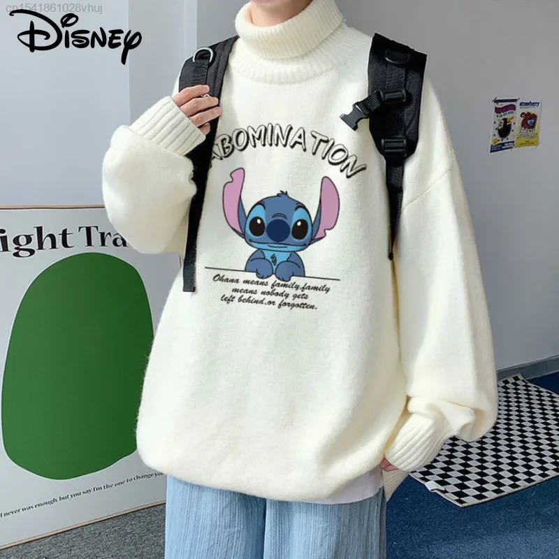 

Черная водолазка Disney Stitch свитер для мужчин плюшевый утепленный Вязаный топ одежда молодежная трикотажная водолазка в стиле хип-хоп