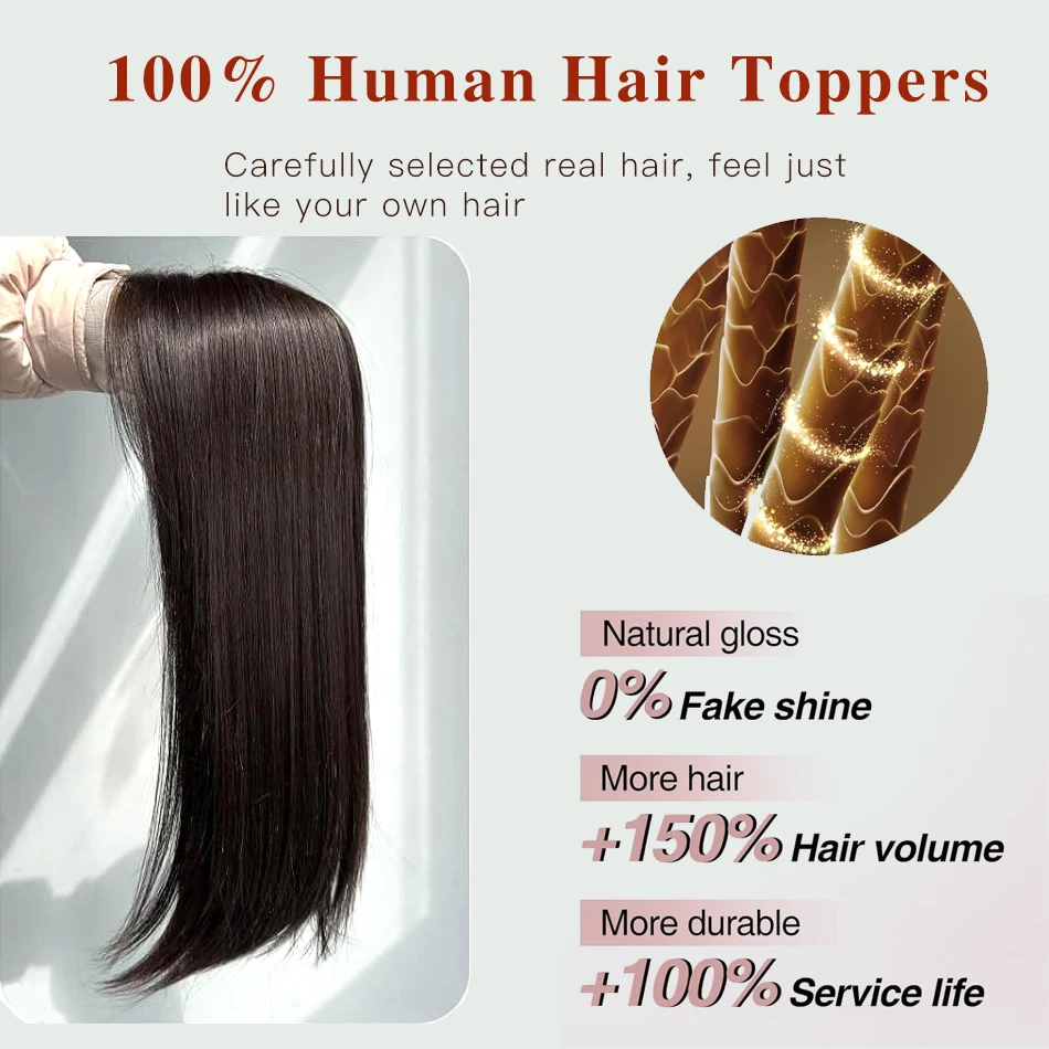 Topper per capelli umani al 100% da donna, 10*12 cm, base in seta, capelli vergini Remy, 65-70 grammi, toupet con clip per capelli diradati - immagine 3