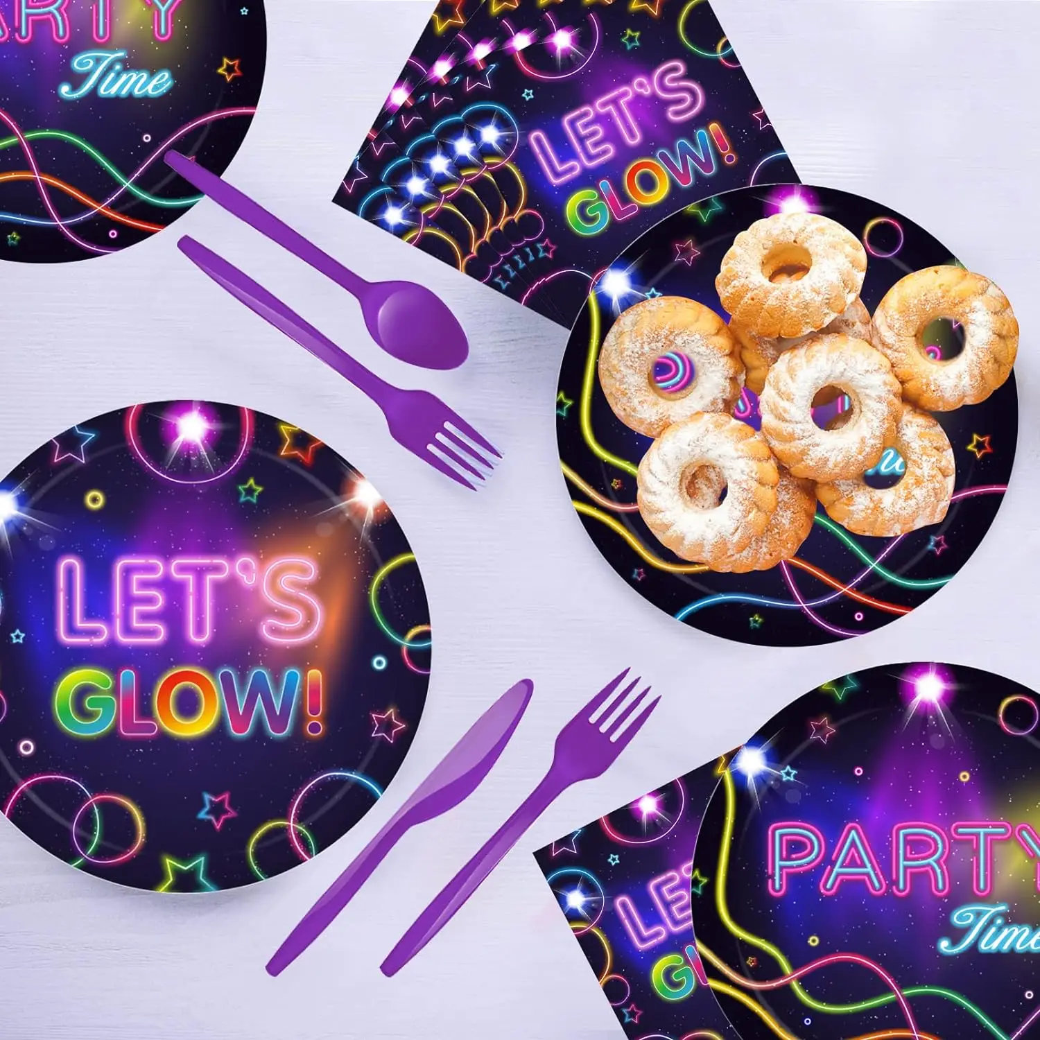 Glow Party Tischdecke Servietten Tassen Teller Banner Neon Latex Luftballons für Glow Geburtstags feier Disco Hochzeit Dekoration Lieferungen – Detail 6