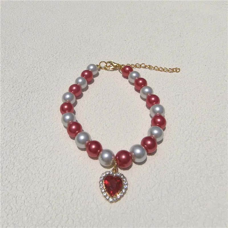 Haustierhalsband Mit Perlen & Strass - Verstellbar, Herzförmig, Für Katzen & Hunde