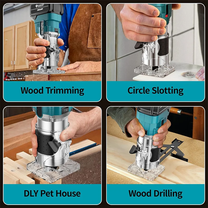 Wood router Electric Goddess Brushless Electric Hand Trimmer Cordless Wood Router Woodworking Engraving Slotting Tool for Makita 18V Battery
