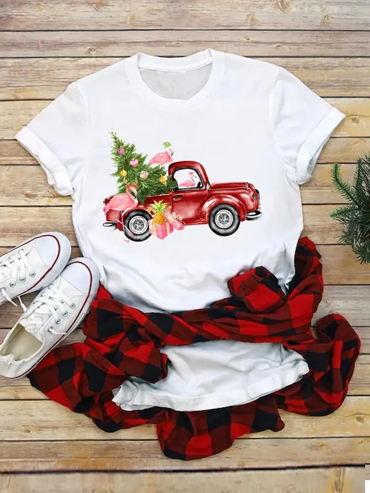 

Holiday Top Clothes T Shirt Printed Fashion New Year Truck Trend Cute Merry Christmas Tee Women Clothing Graphic T-shirts