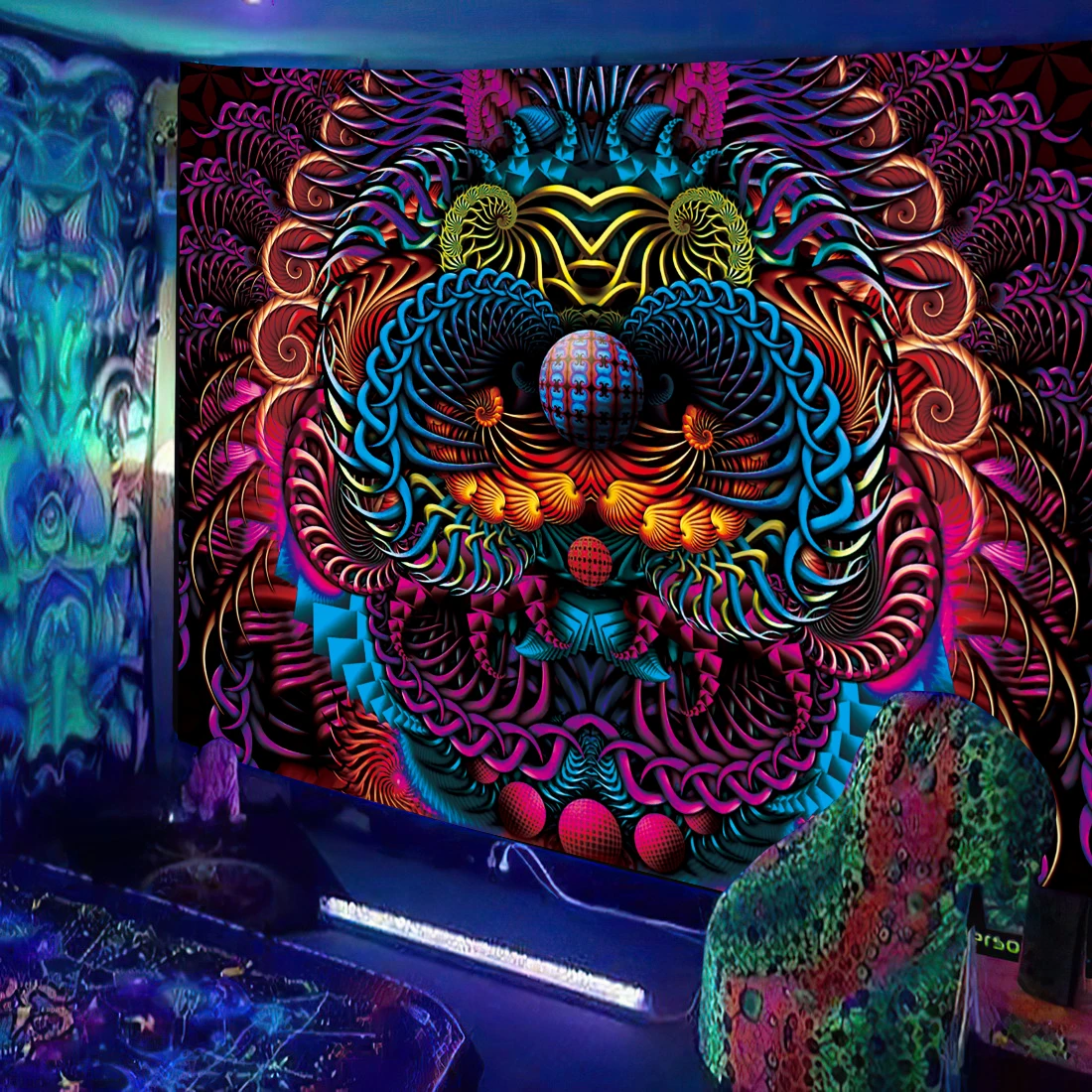 Black Light Tapestry UV Reactive Psychedelic DJ Hippie Wall Hanging Bedroom Dorm Private Room Decor tapestry decorations