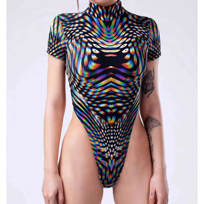 

Painted Sexy Triangle One-piece Swimsuit Backless Multicolour Printing Beach Swimwear Holiday Party Jumpsuit Wear Onesie Costume