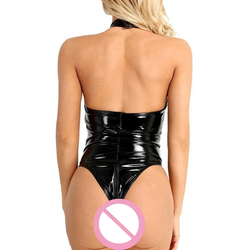 Porn PU Latex Leather Zipper Crotchless Bodysuit Women Sexy Lingerie Backless Underwear Erotic Costumes Sensual Catsuit